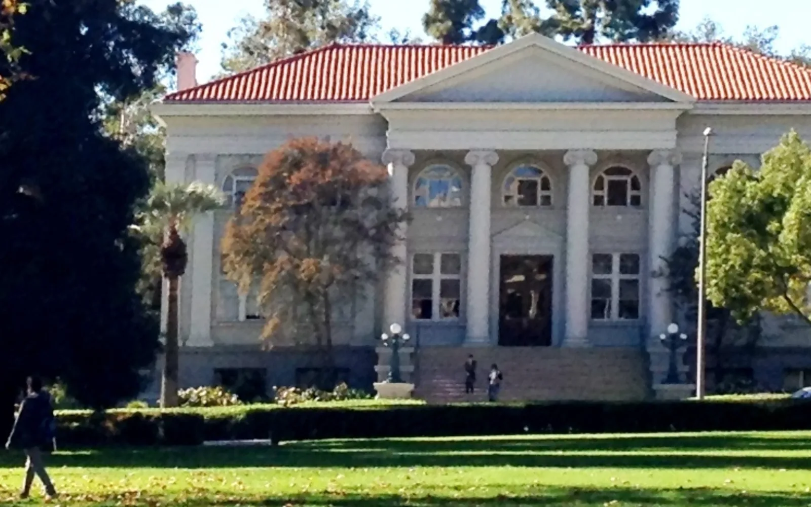Marston Quad at Pomona College showing academic buildings and campus environment